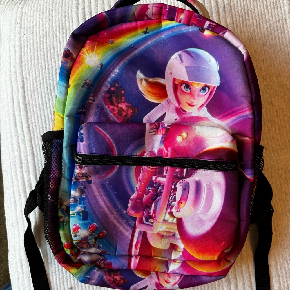 Princess Peach Rainbow Moto Graphic Backpack - Pink & Purple